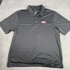 Arkansas Razorbacks Adidas Stitched Logo Campus Polo Shirt Mens Large Black